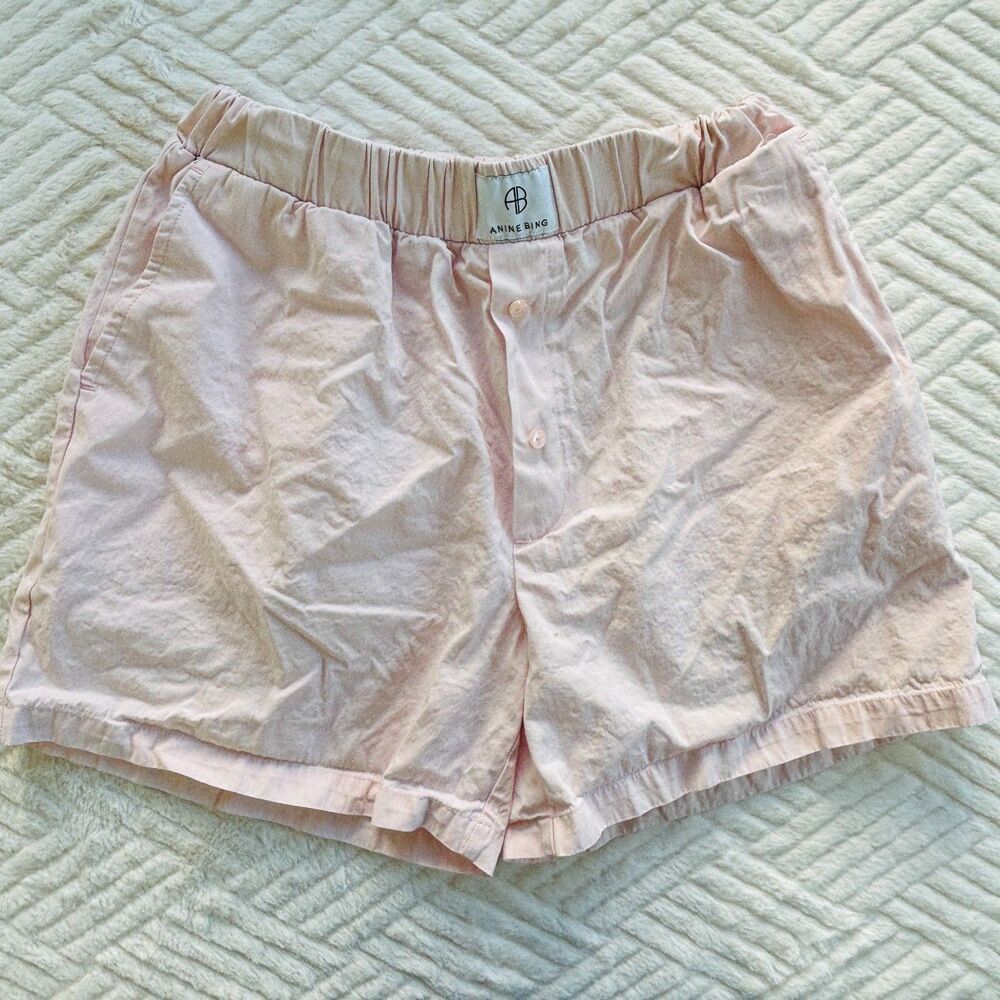 Anine Bing Womens S Pink Cotton Boxer Shorts Elastic Waist Lounge Sleepwear